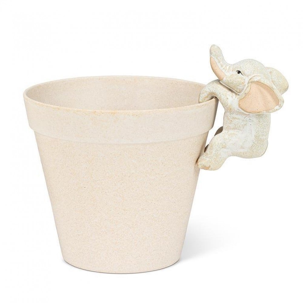 UNBT-00227 Climbing Elephant Pot Hanger Decoration - Ivory
