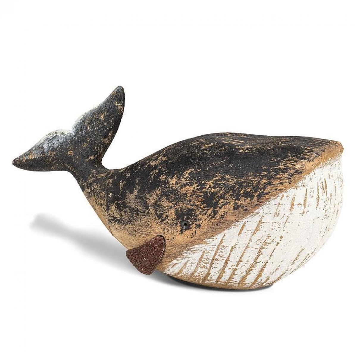 UNBT-00765 Rustic Look Carved Whale Figurine - Black & White