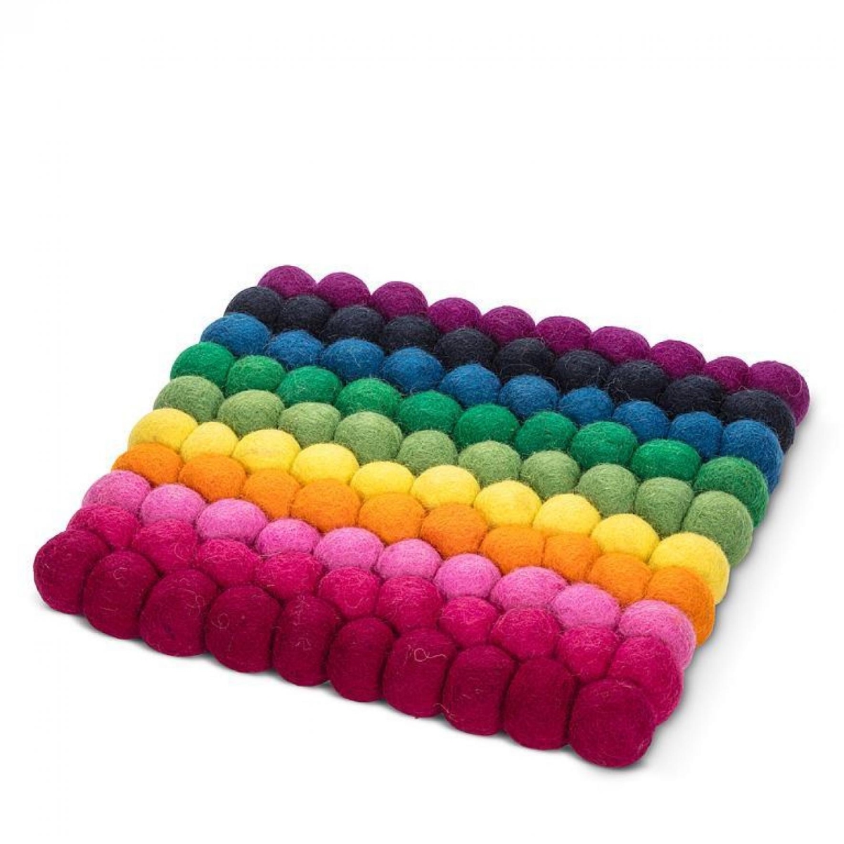 UNBT-00991 Square Rainbow Stripe Pompom Trivet - Multi Color