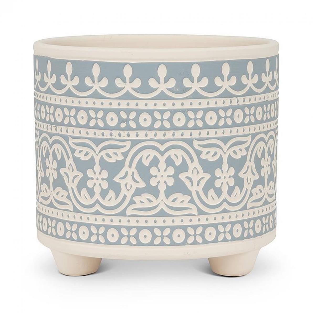 UNBT-00123 Stencil Pattern Planter - Blue & Ivory