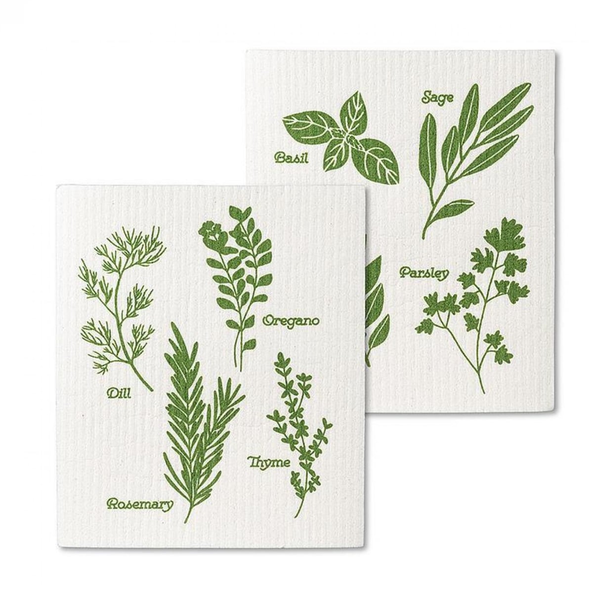 UNBT-00793 Assorted Herbs Dishcloth - Ivory & Green - Set of 2
