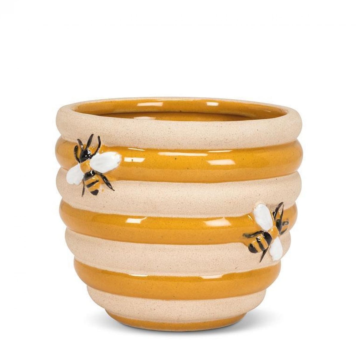UNBT-00078 Beehive with Bees Planter - Gold & Natural
