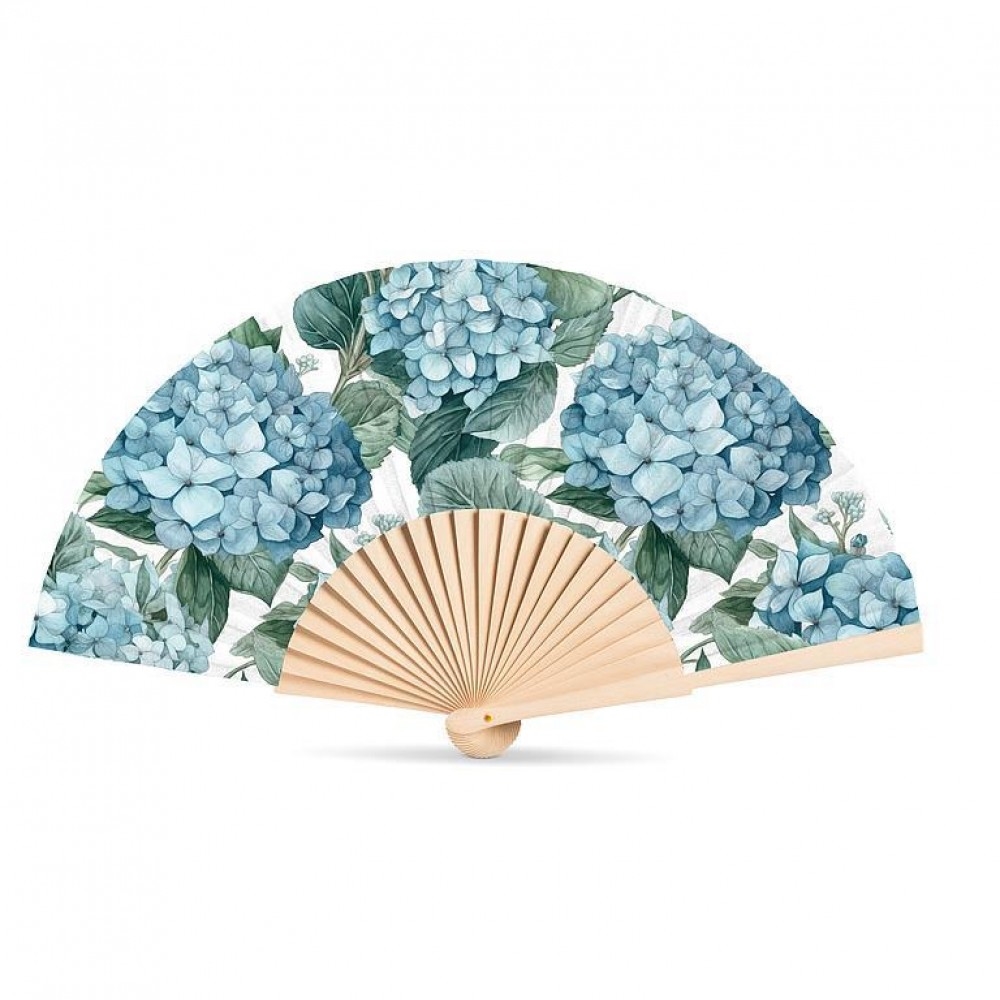 UNBT-00434 Hydrangea Hand Fan - Blue, White & Green