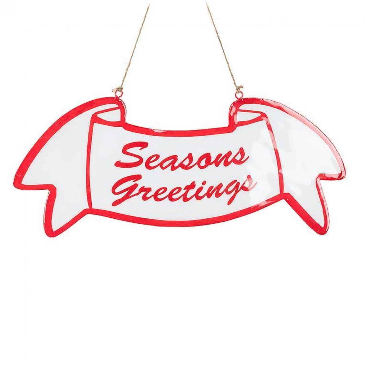 UNBT-00785 Seasons Greetings Banner Shaped Hanging Decoration - Red & White