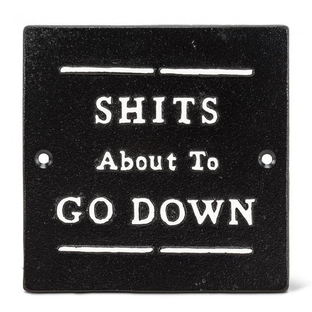 UNBT-00933 Shits About to Go Down Sign - Black & White