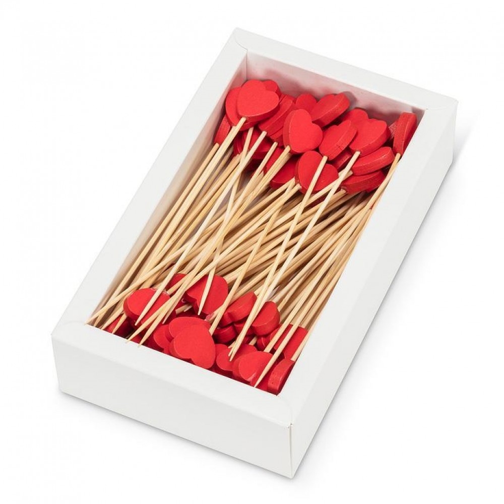 UNBT-00723 Heart Shaped Cocktail Pick - Brown & Red - 100 Piece