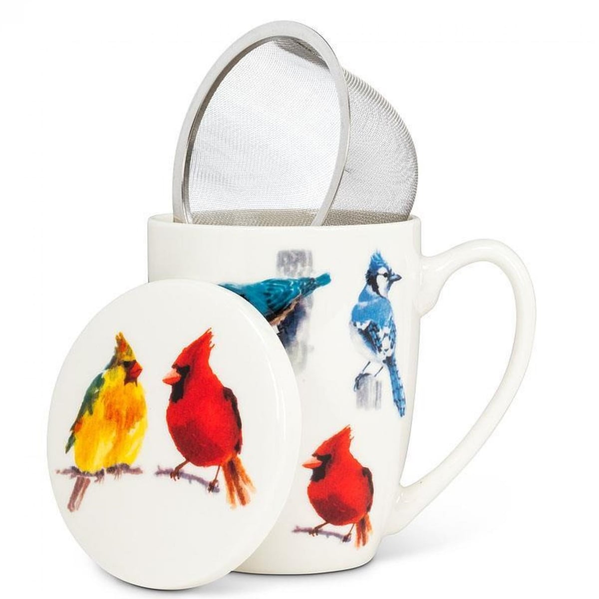 UNBT-00632 North American Birds Covered Lid & Strainer Mug - Multi Color