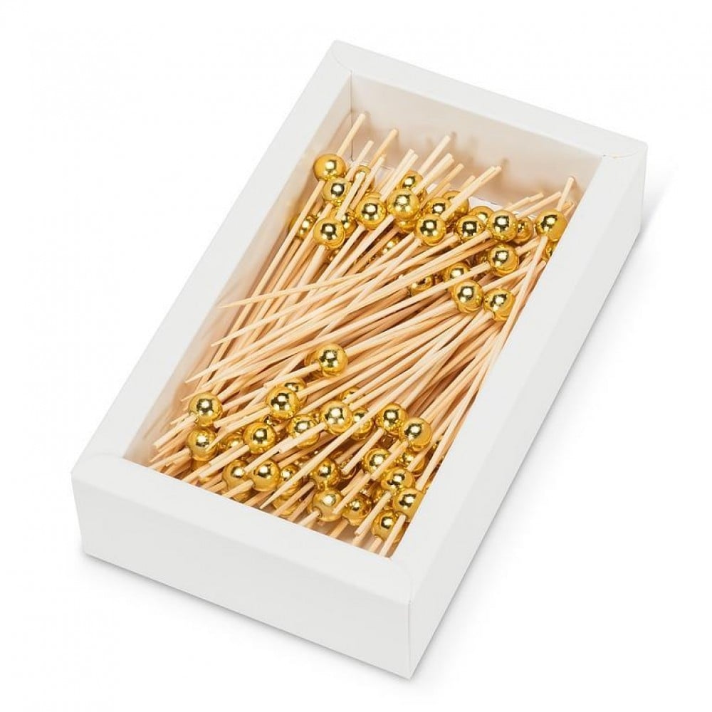 UNBT-00364 Gold Metallic Ball Cocktail Pick - 100 Piece