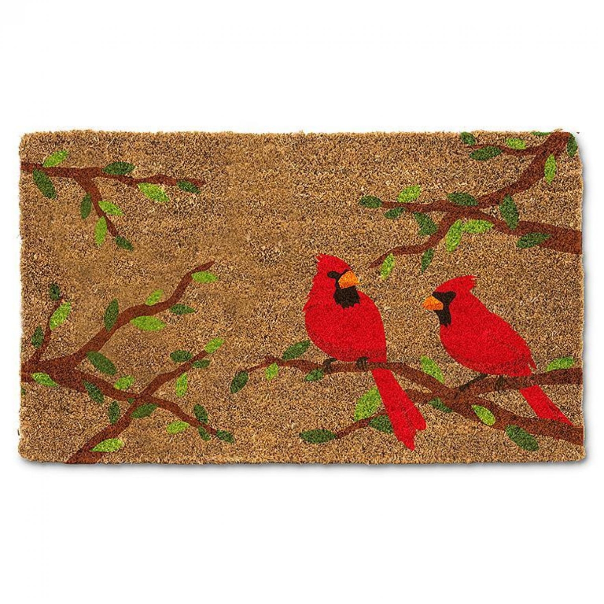 UNBT-00175 Cardinal Pair in A Branch Doormat - Natural & Red