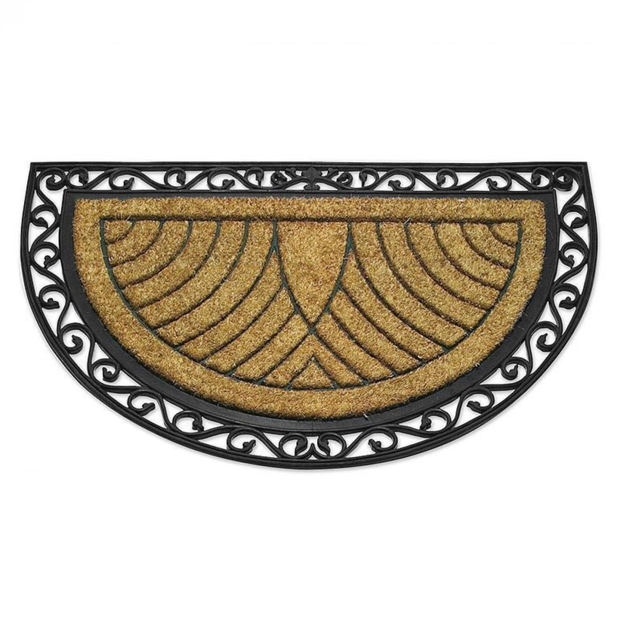 UNBT-00408 Half Round with Border Doormat - Natural & Black