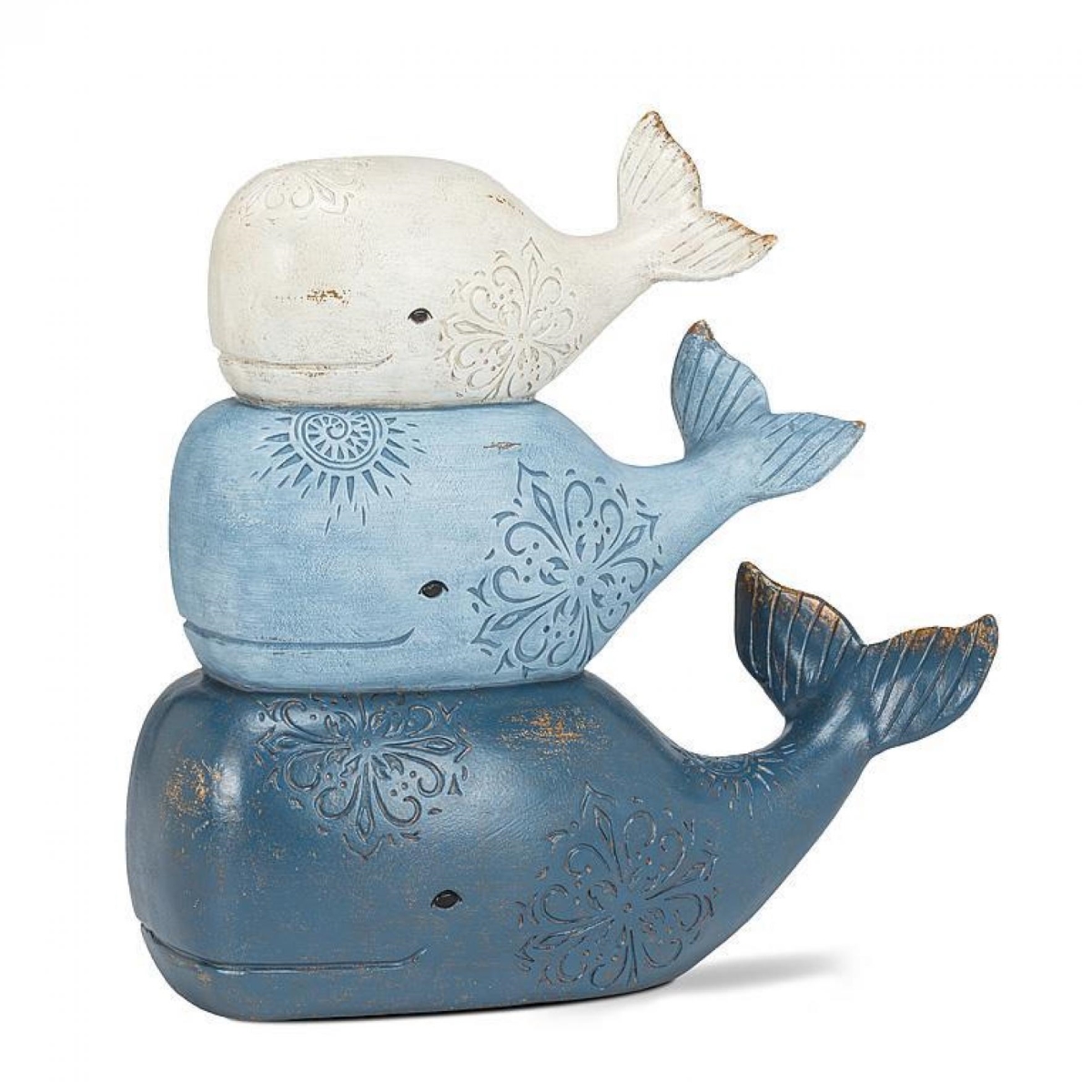 UNBT-01001 Stacked Smiling Whales Figurine - Blue & Gray