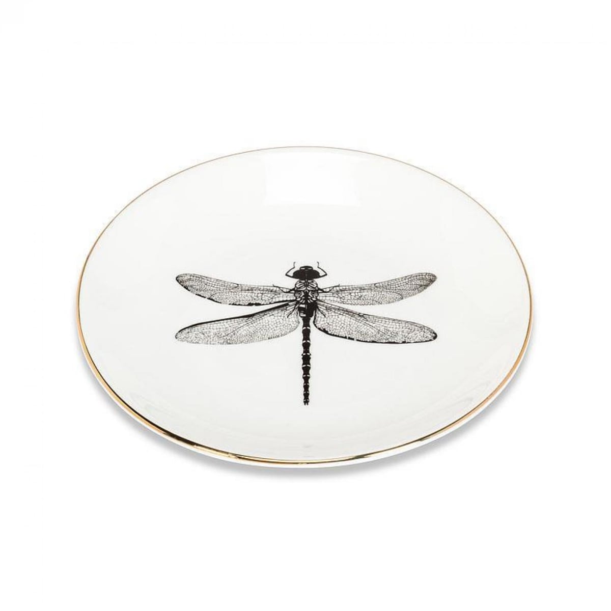 UNBT-00291 Dragonfly with Rim Dish - Black, Gold & White