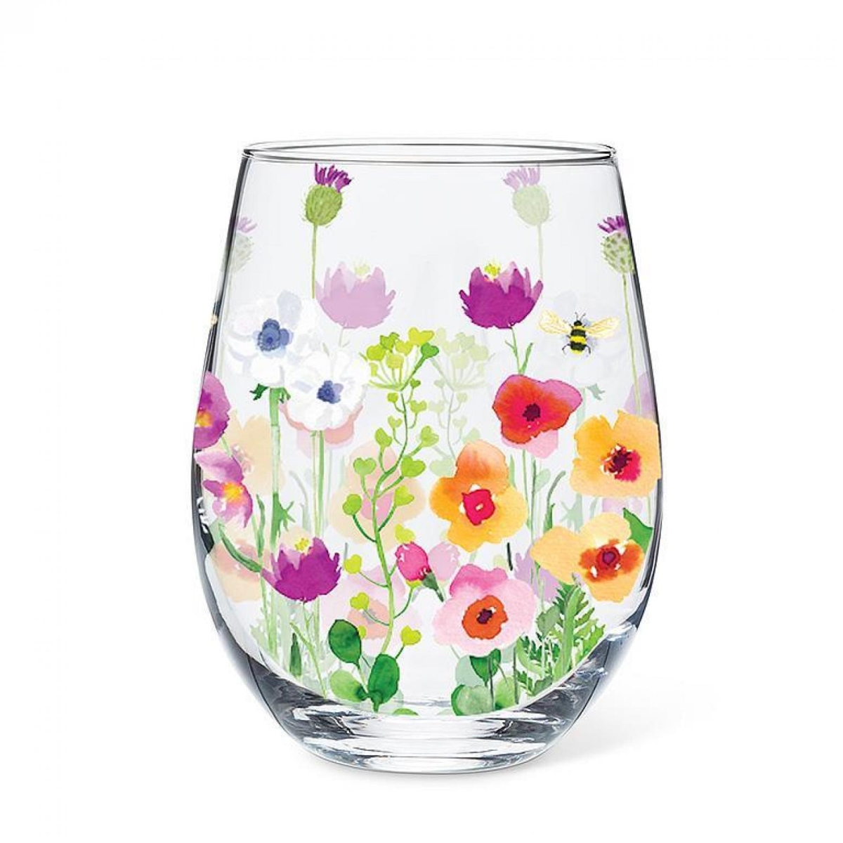 UNBT-00063 Bee Garden Stemless Wine Drinking Glass - Multi Color