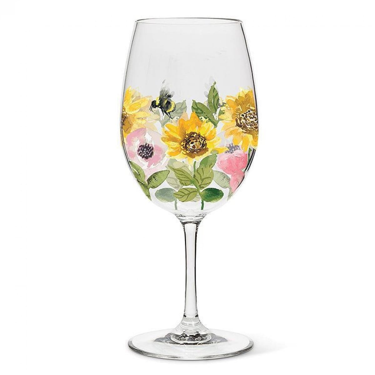 UNBT-01034 Sunflowers & Bees Stemmed Wine Goblet - Multi Color