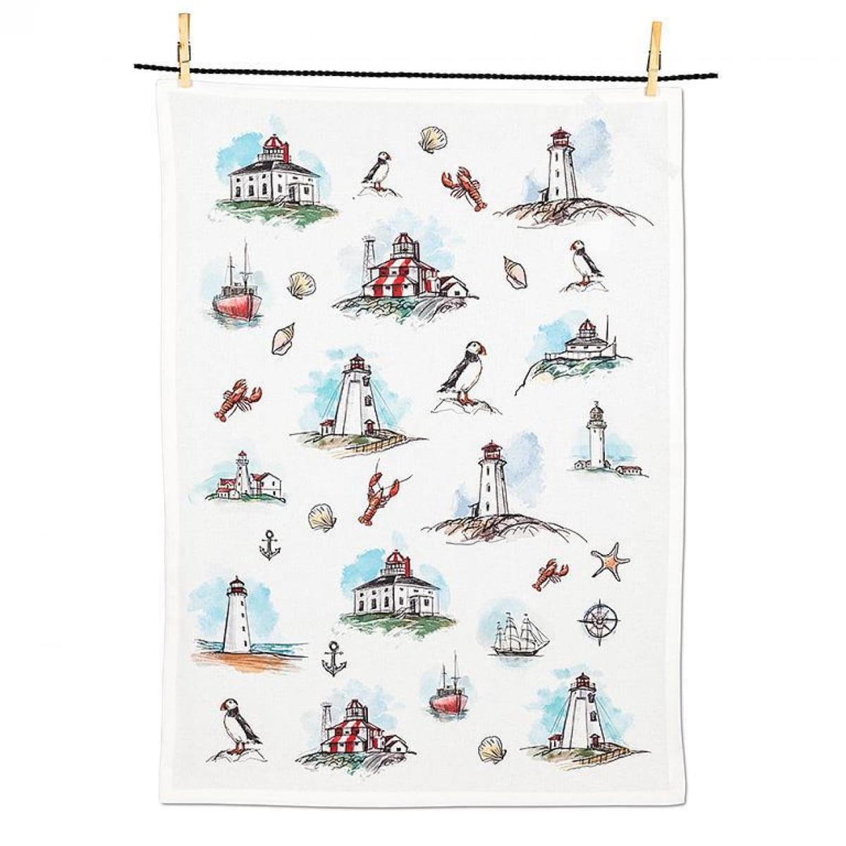 UNBT-00517 Lighthouse & Coastal Icons Tea Towel - Multi Color