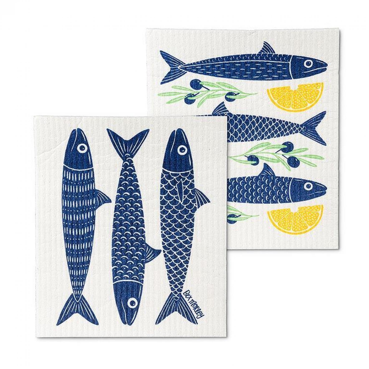 Picture of MDR Trading UNBT-00321 Fish, Lemons & Olives Dishcloth - Ivory, Navy, Yellow & Green