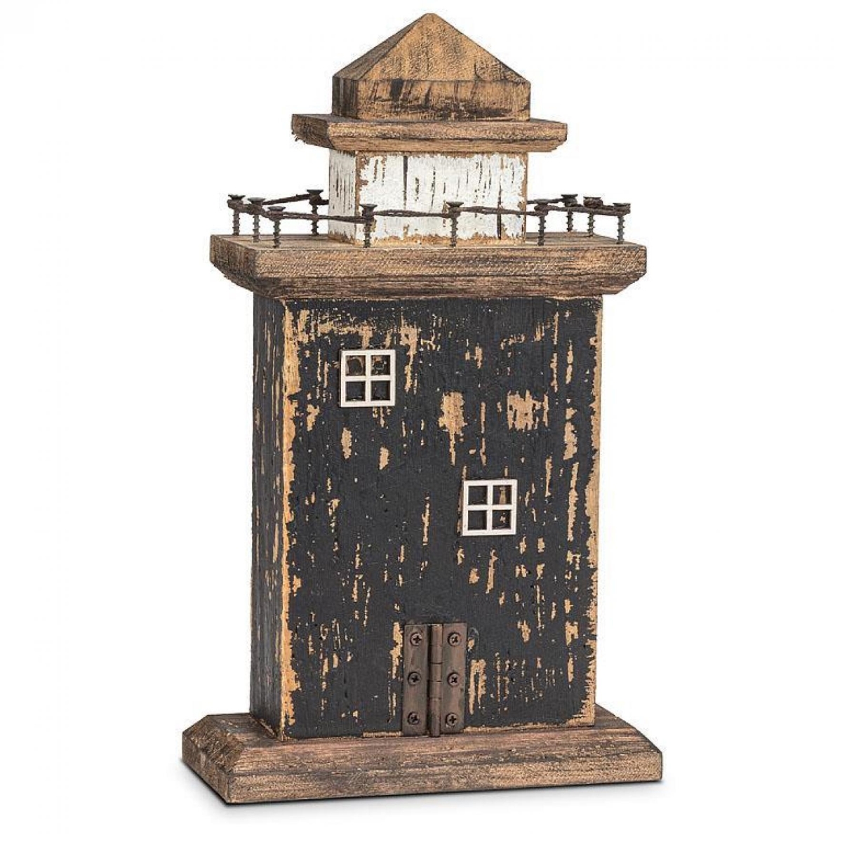 UNBT-00767 Rustic Weathered Lighthouse Statuette - Black, White & Brown