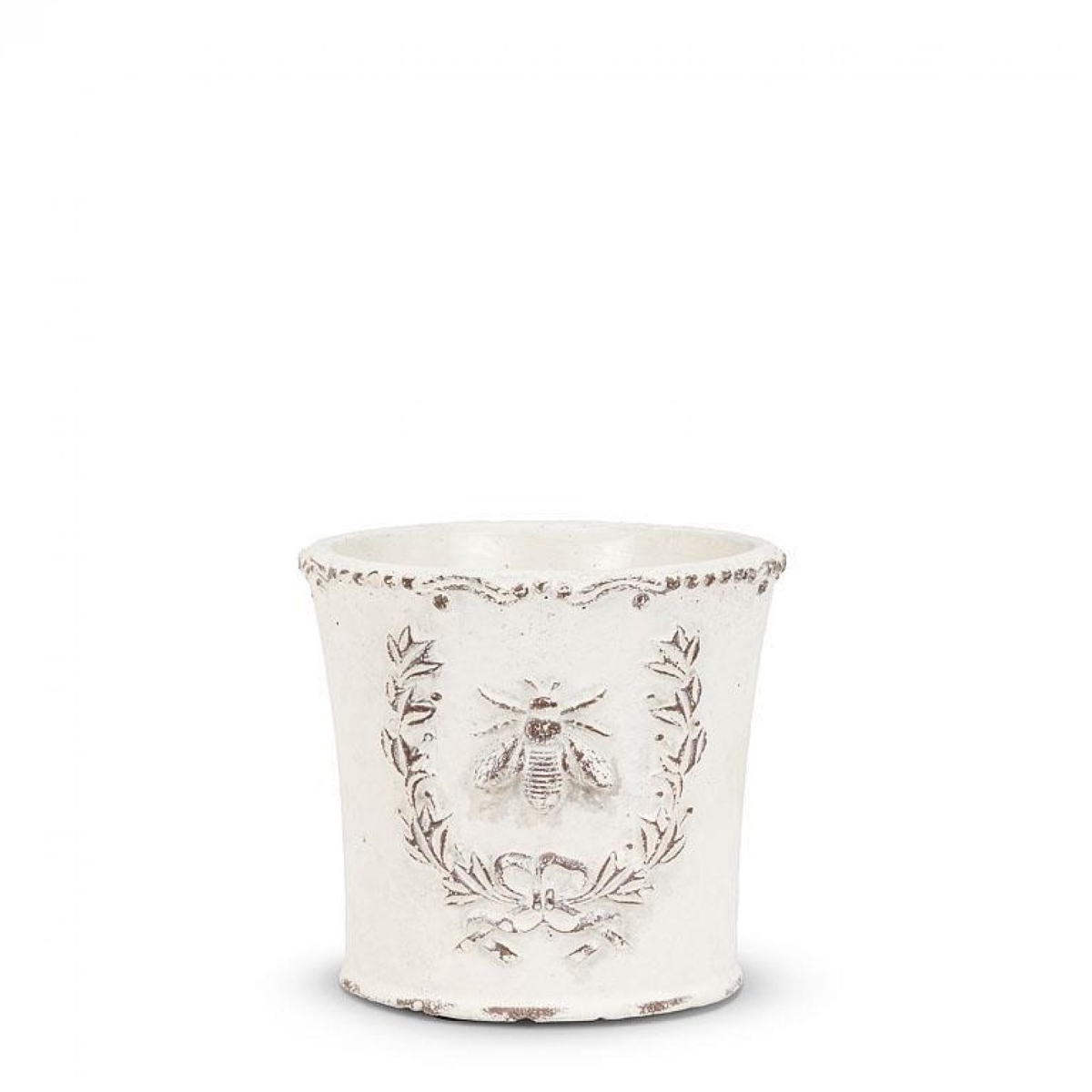 UNBT-00304 Embossed Bee in Crest Planter - Antique White