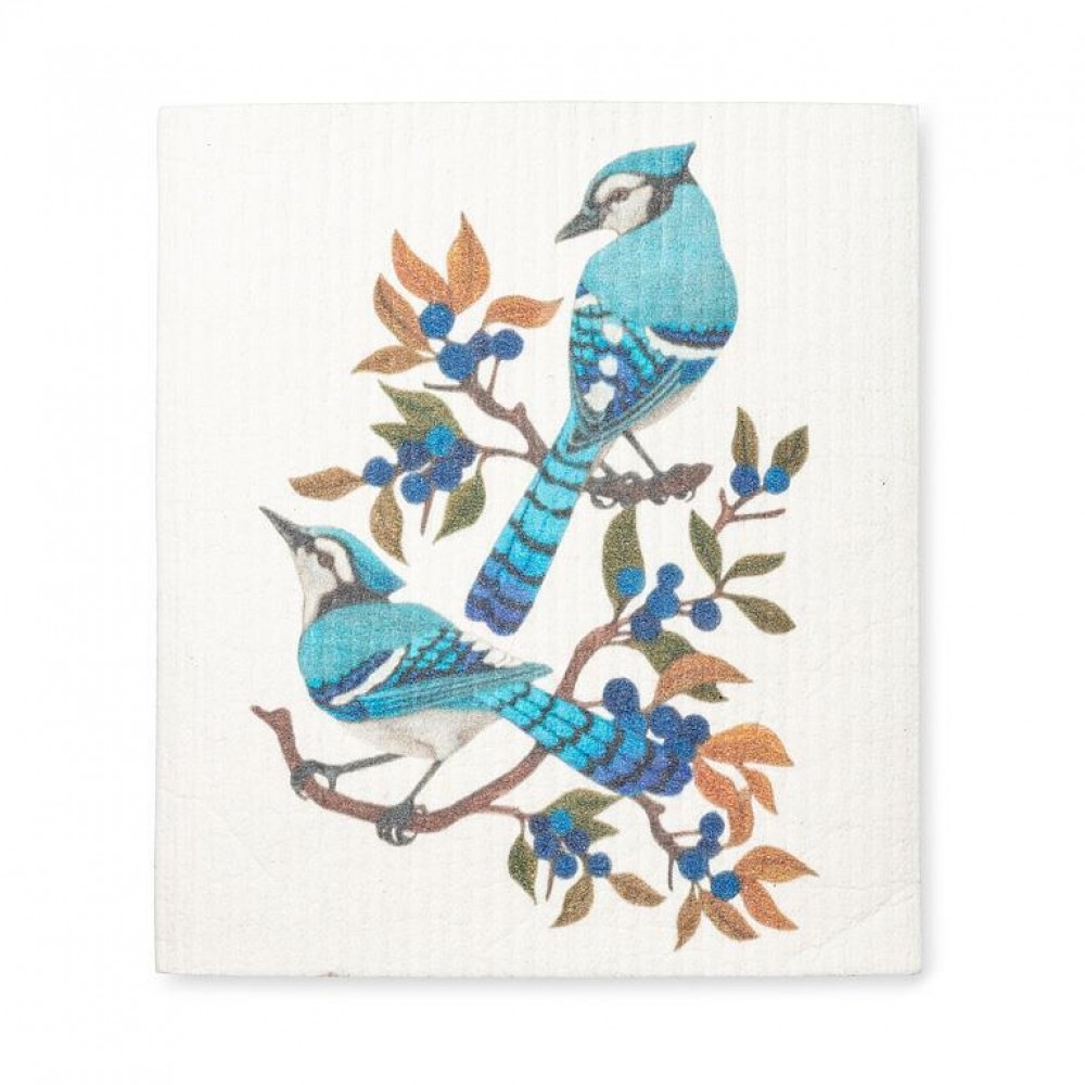 Picture of MDR Trading UNBT-00129 Jays & Berries Dishcloth - White, Blue & Brown