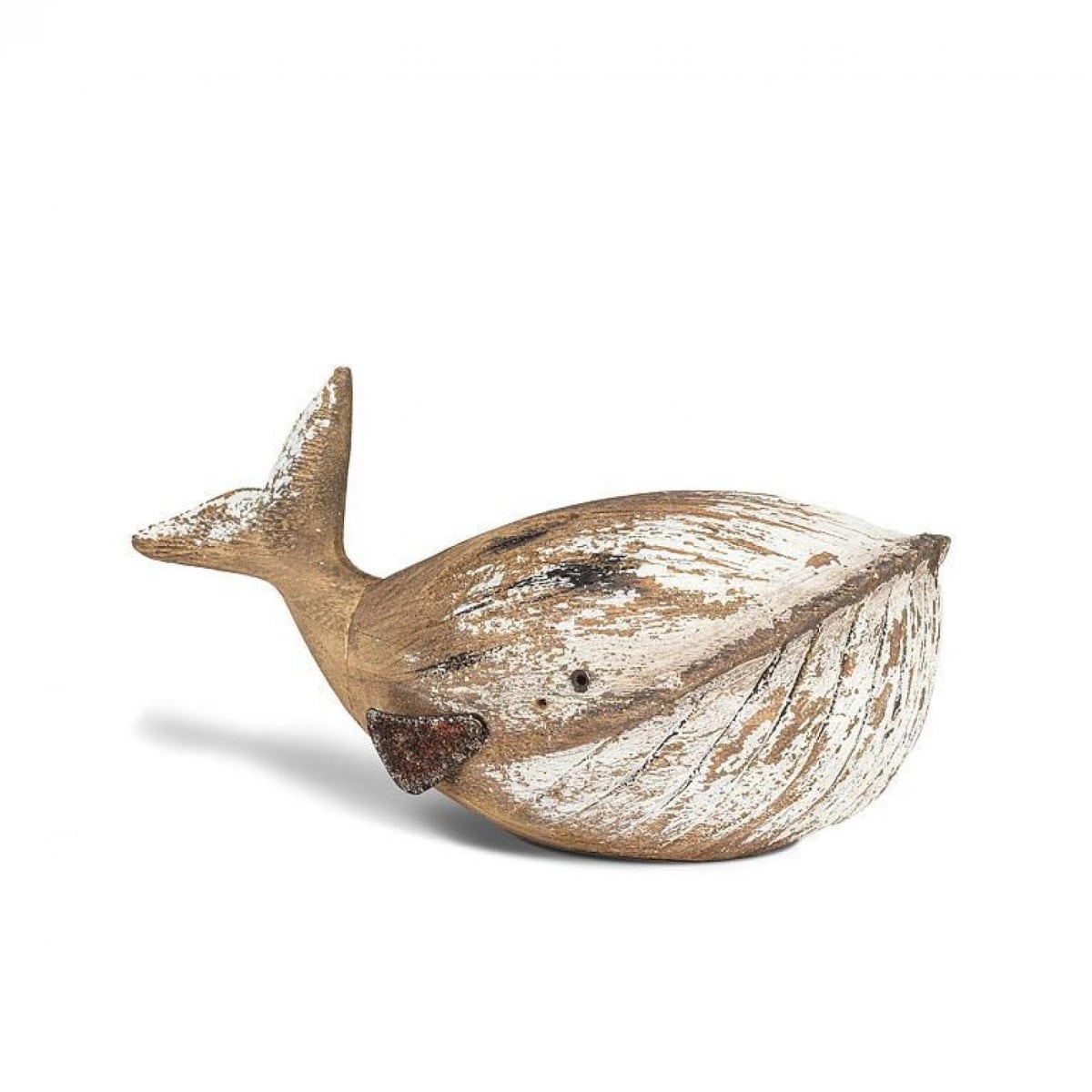UNBT-00180 Carved Whale Figurine - White & Brown
