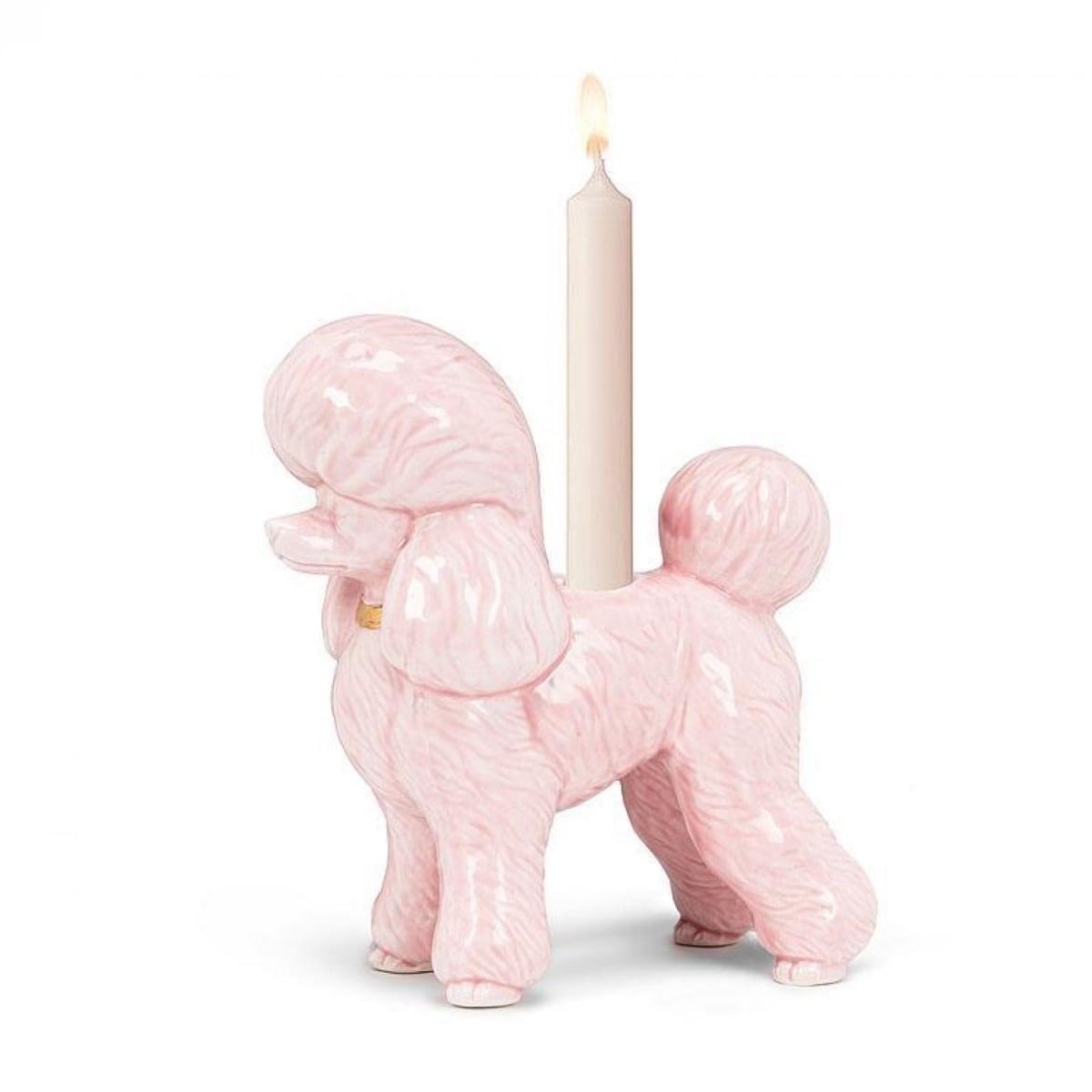 UNBT-00702 Poodle Taper Candle Holder - Pink