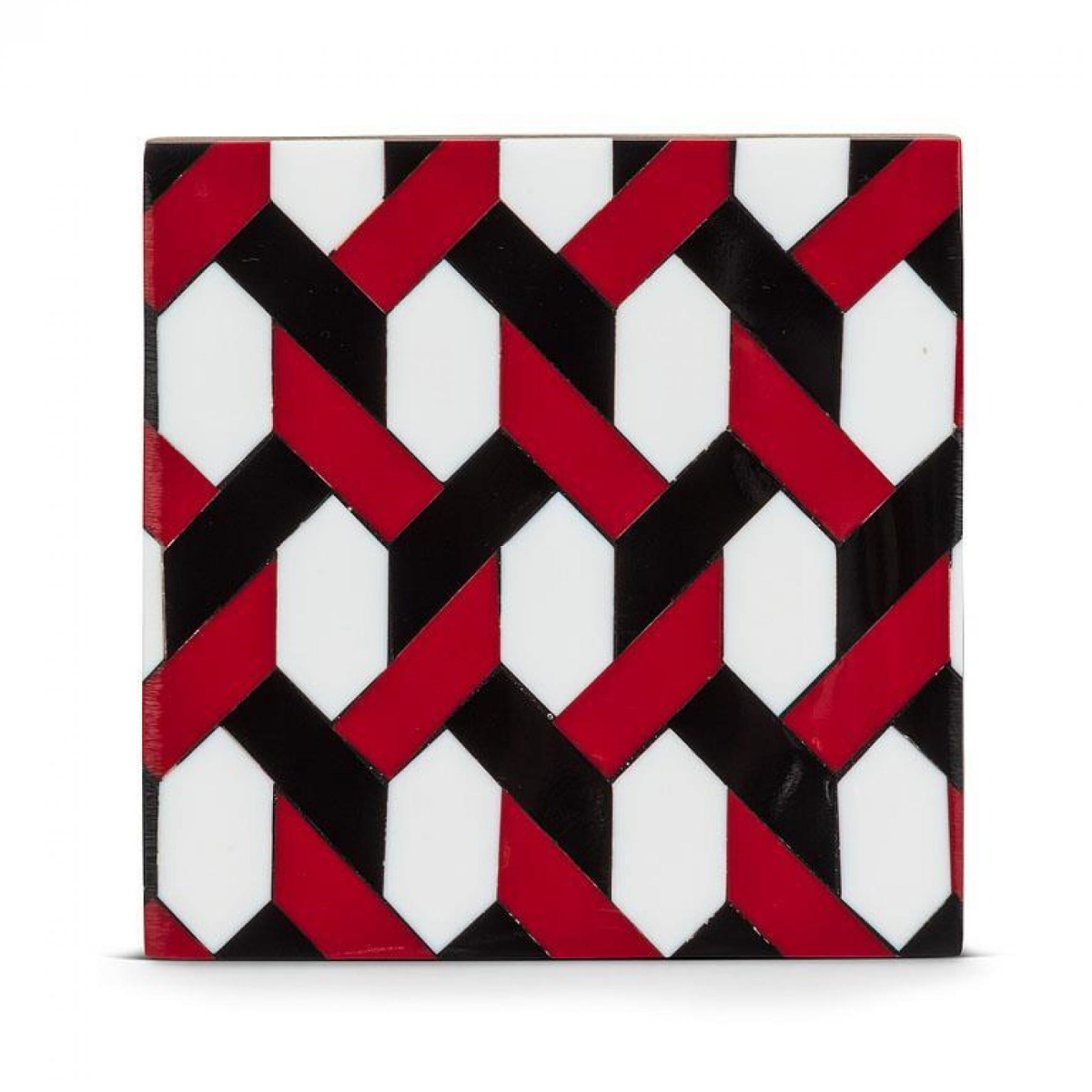 Picture of MDR Trading UNBT-00900 Square Geometric Chain Patterned Coasters - Red, White & Black - Set of 4
