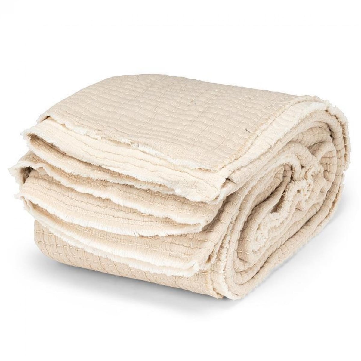 UNBT-00084 Overstitch Double-Queen Coverlet Blanket - Beige