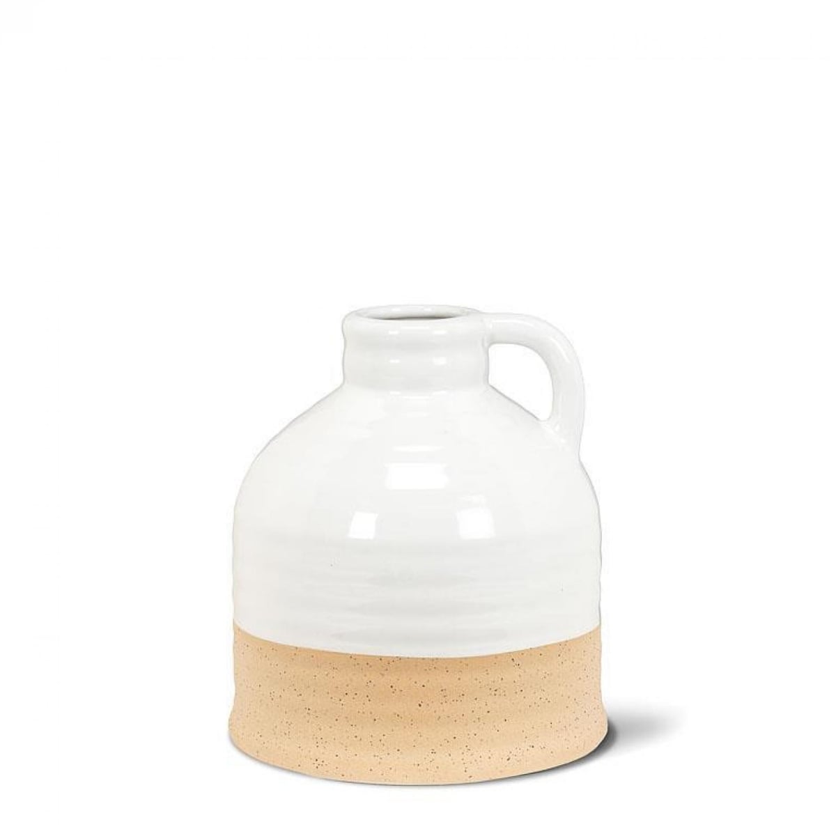 UNBT-00996 Squat Jug Shape Shiny & Matte with Handle Vase - White & Natural