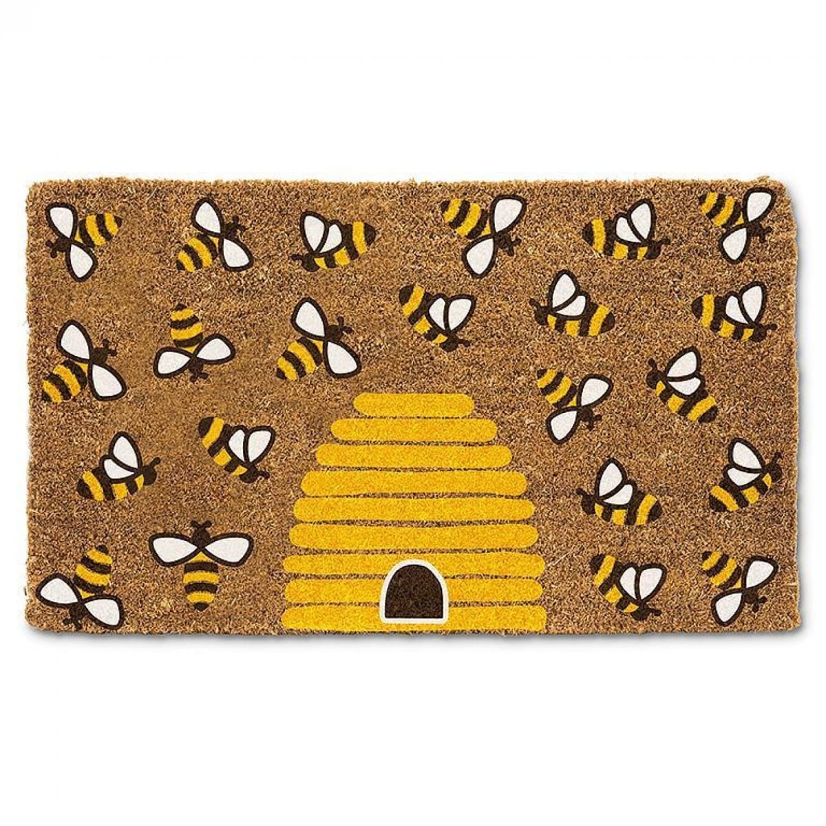 UNBT-00059 Bee & Beehive Doormat - Natural, Yellow, Black & White