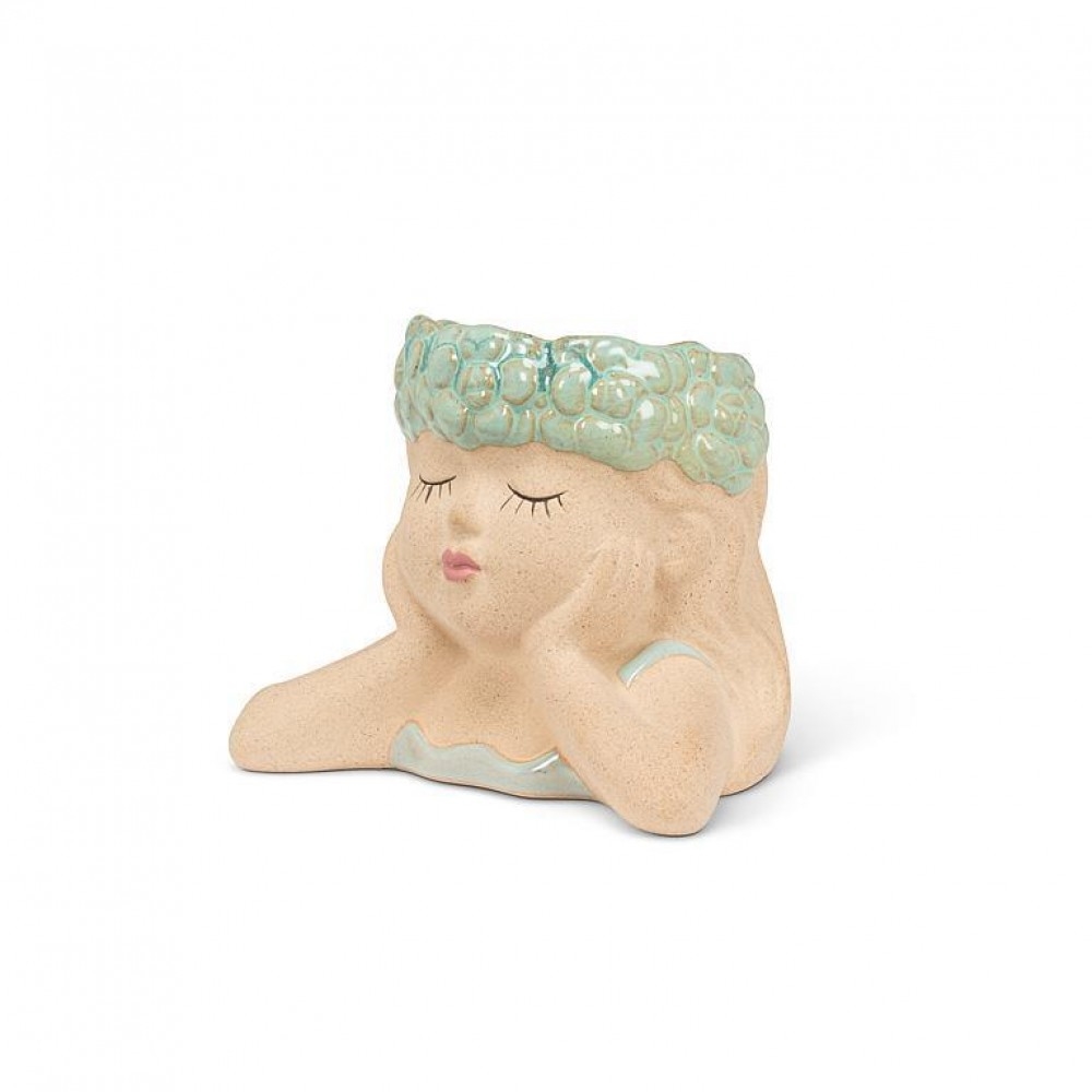 UNBT-00968 Small Head in Hands Planter - Pink & Turquoise