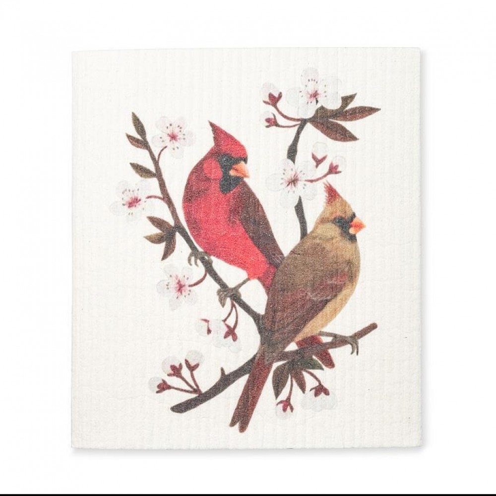 Picture of MDR Trading UNBT-00176 Cardinals & Cherry Blossoms Dishcloth - Red, White & Brown