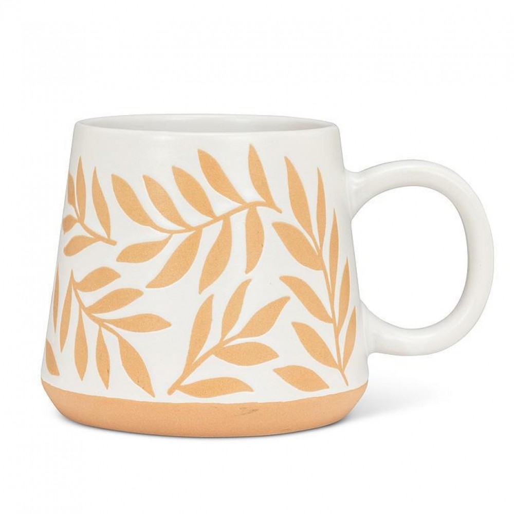 UNBT-00482 Leaf Patterned Mug - Ivory & Tan