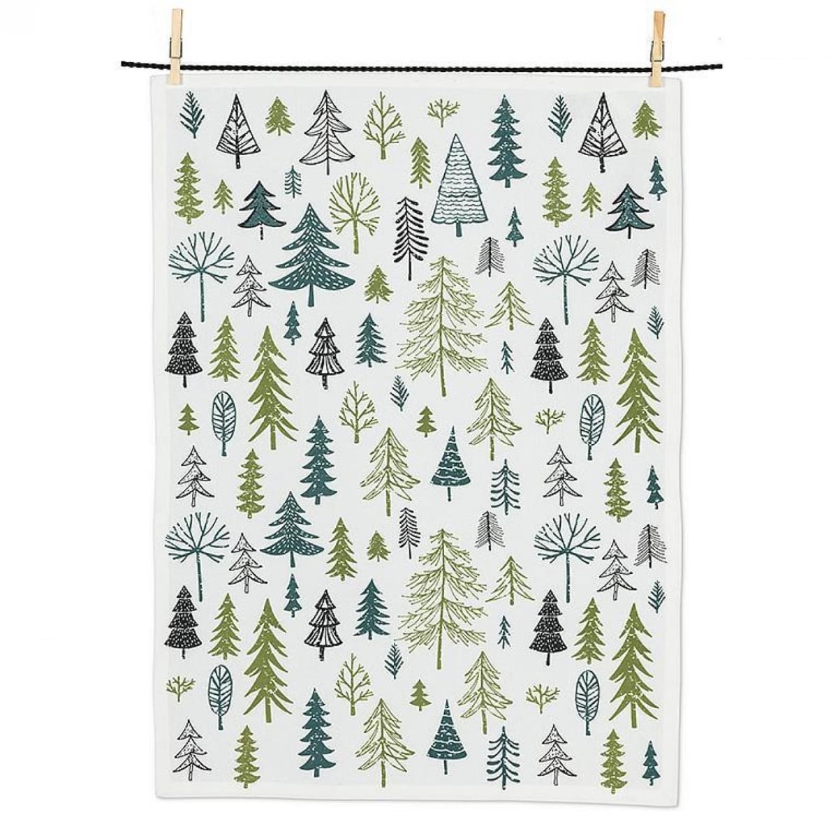 UNBT-00026 Allover Trees Tea Towel - White & Green