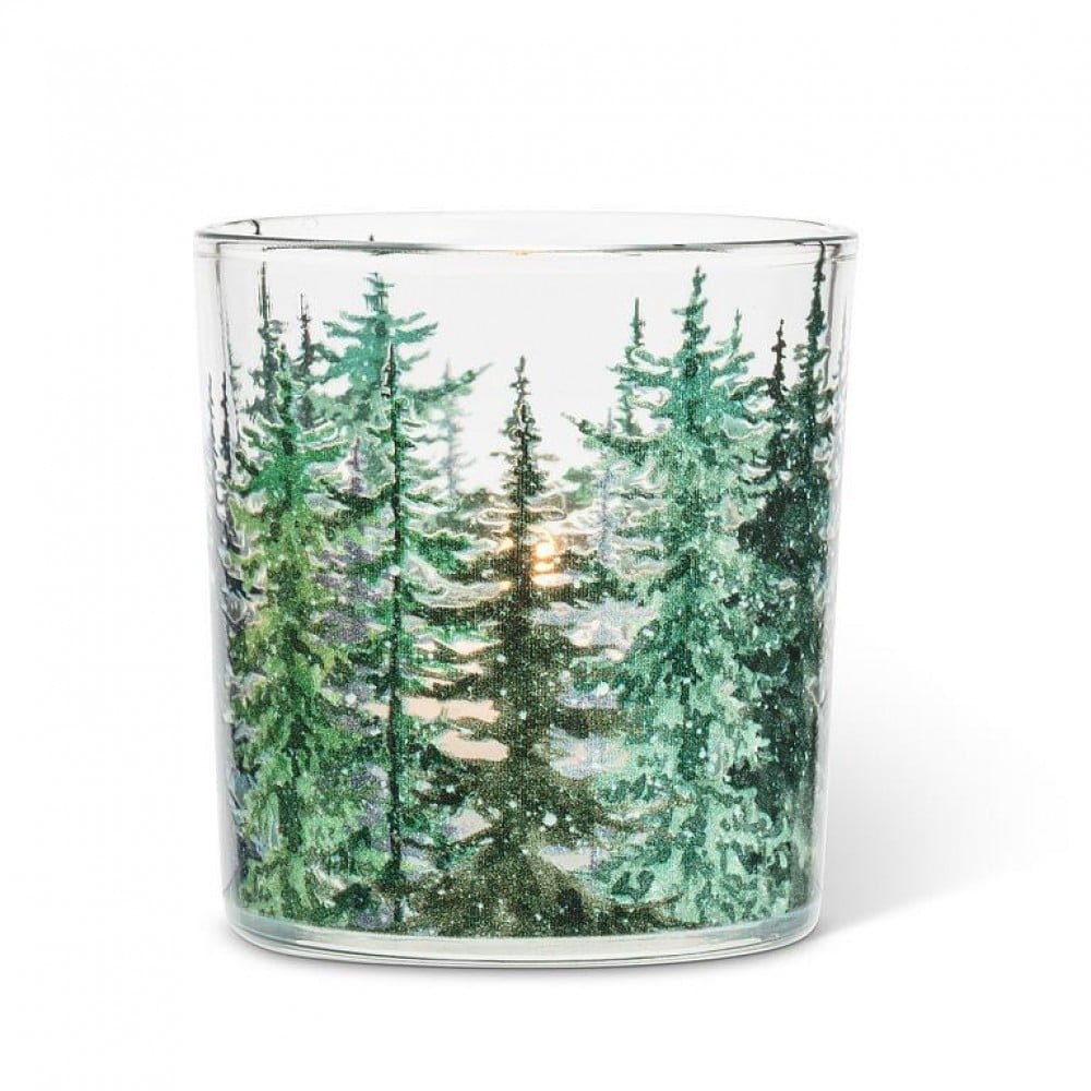UNBT-00679 Pine Trees Votive Candle Holder - Green & Clear