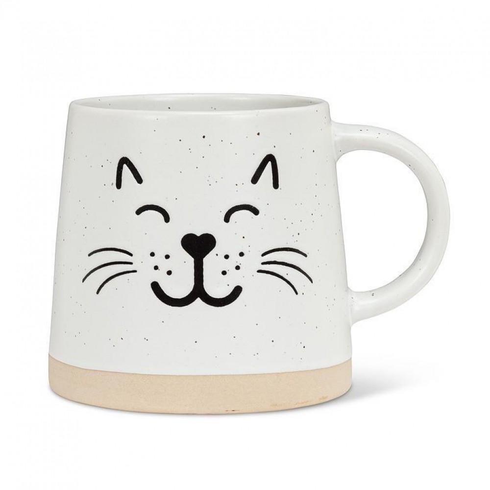 UNBT-00182 Cat Face Print Mug - Ivory & Black