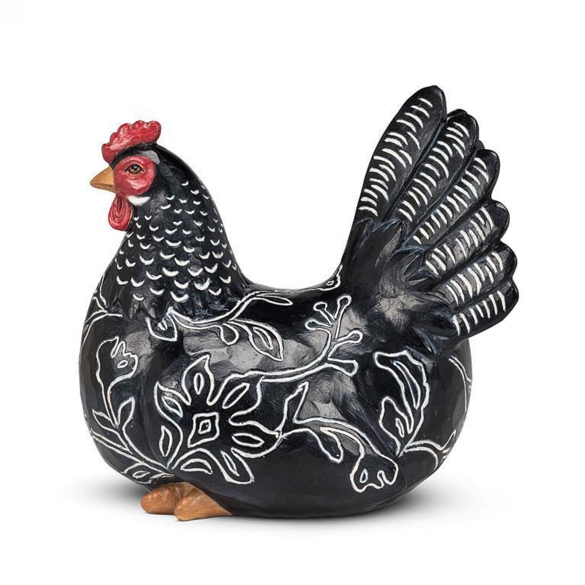 UNBT-00951 Sitting Engraved Hen Figurine - Black & Red