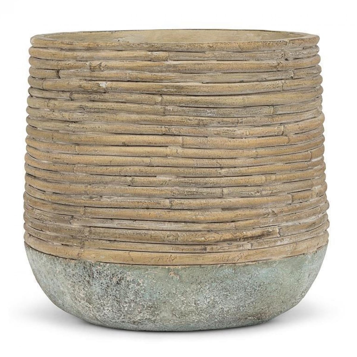 UNBT-00712 Rattan Wrap Look Planter - Tan & Gray