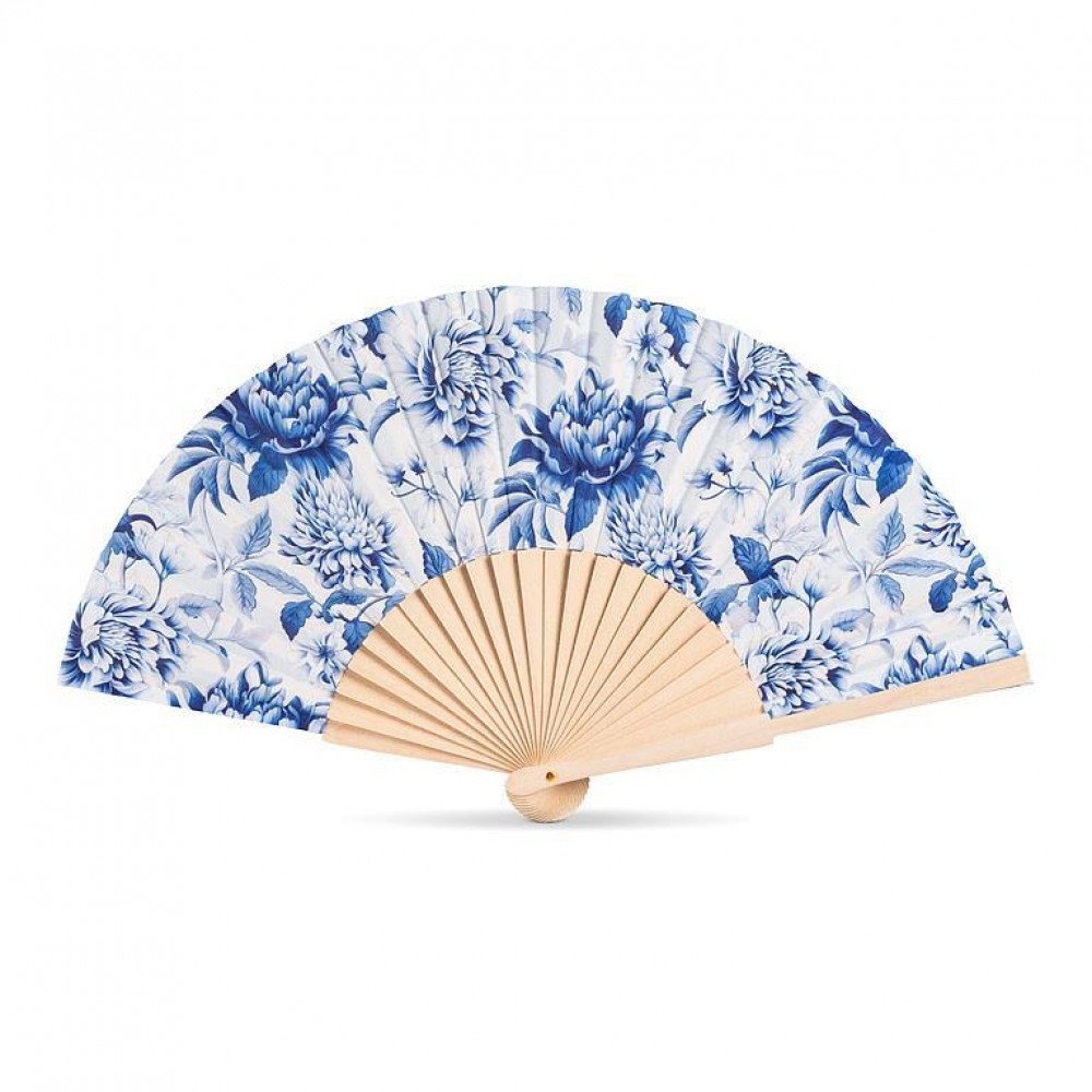 UNBT-00203 Chintz Print Hand Fan - Blue & White