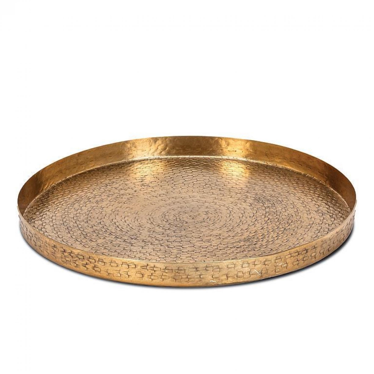 UNBT-00034 Hammered with Edge Round Tray - Antique Gold