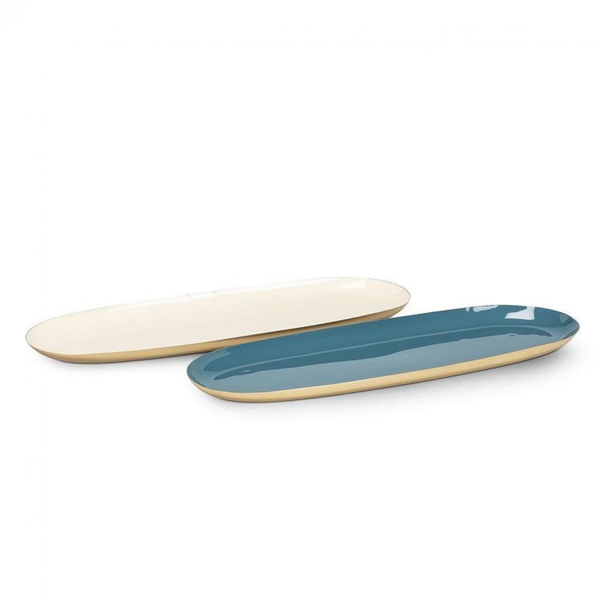 Picture of MDR Trading UNBT-00792 Assorted Colors Oval Enamel Tray - Pearl, Denim Blue & Gold - Set of 2