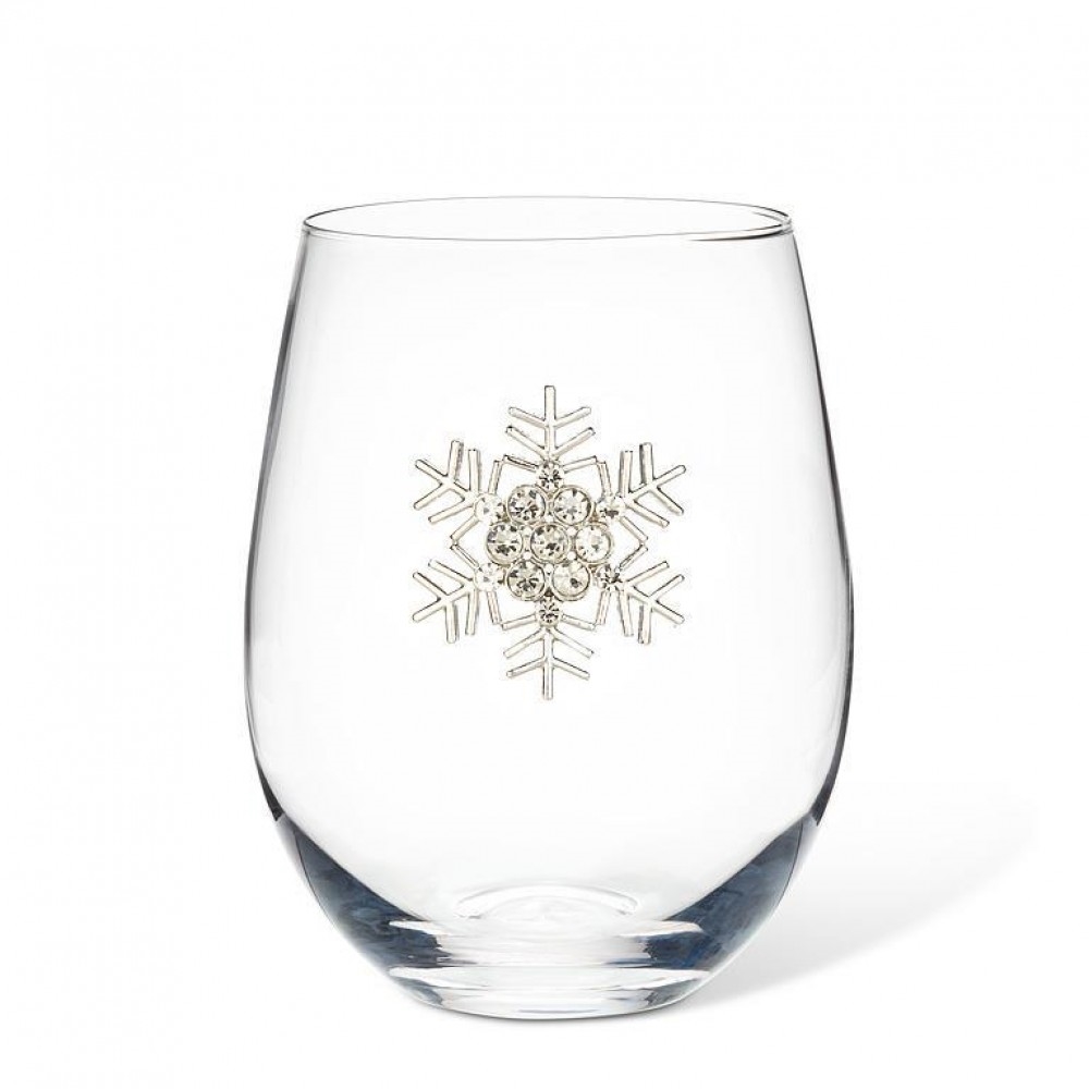 Picture of MDR Trading UNBT-00447 Jeweled Snowflake on Stemless Wine Glass - Clear & Silver