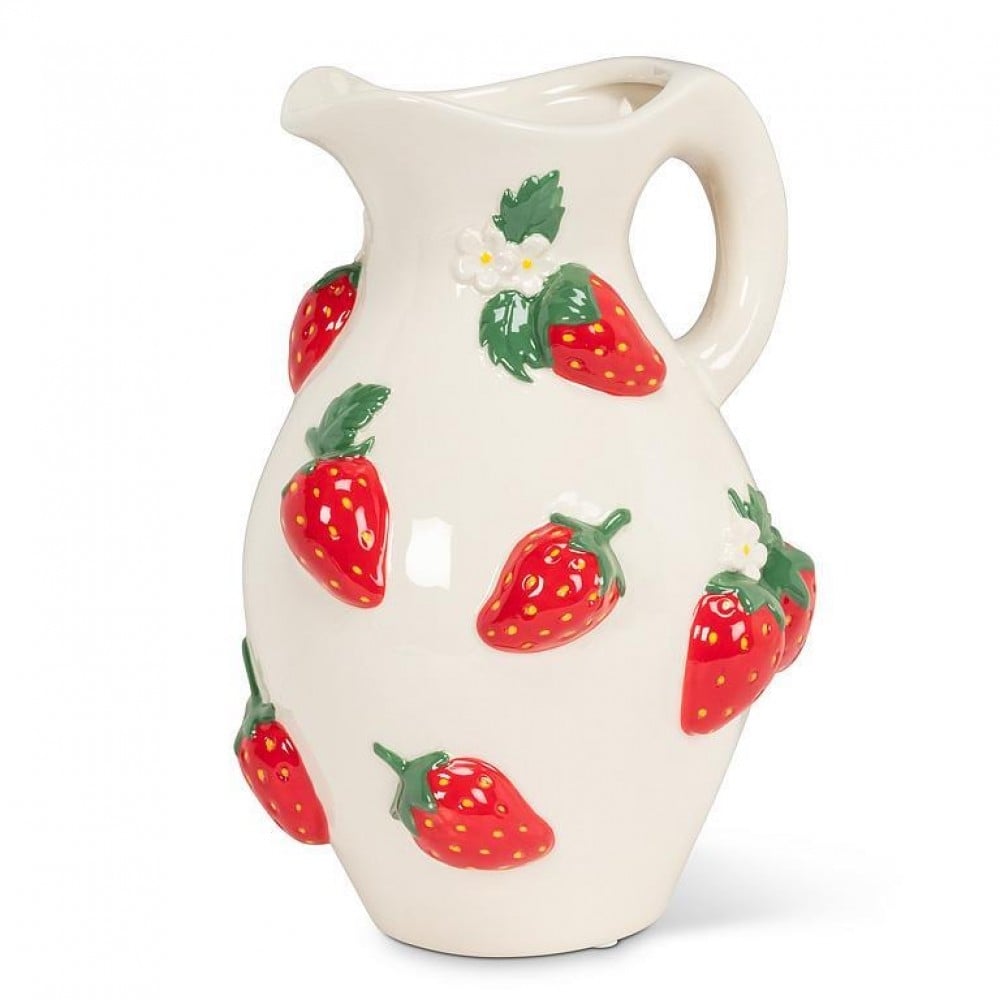 UNBT-01016 Strawberry Covered Jug - Ivory, Red & Green