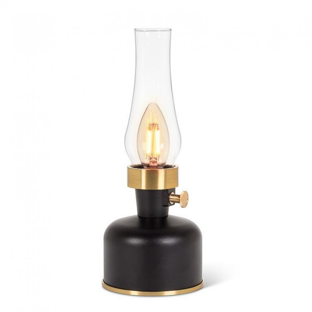 UNBT-00494 LED Lamp with Chimney Lantern - Black, Gold & Clear