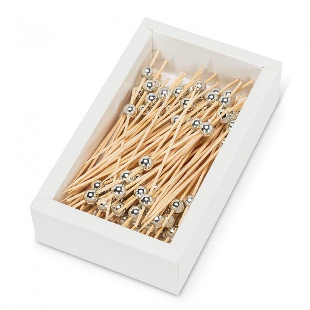 UNBT-00941 Metallic Ball Cocktail Pick - Brown & Silver - 100 Piece