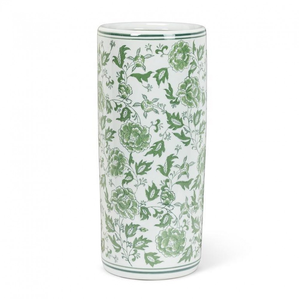 UNBT-00392 Floral Umbrella Stand - Green & White