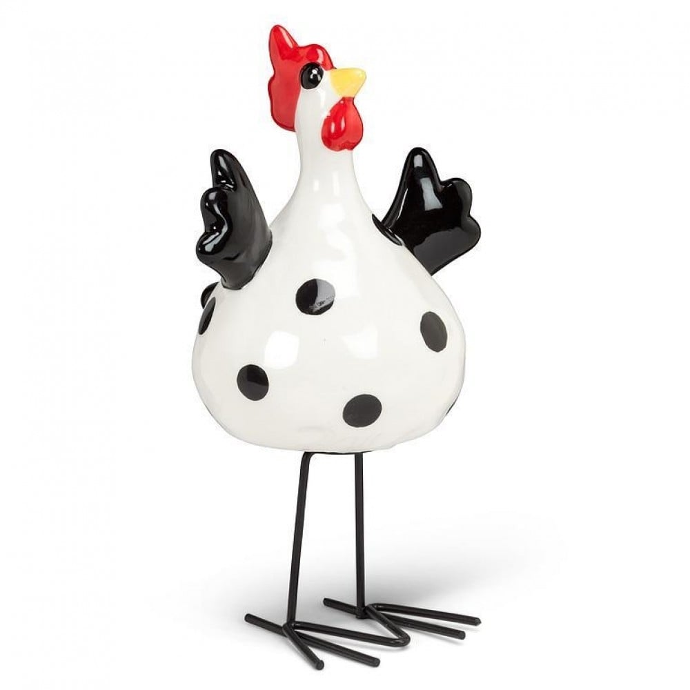UNBT-00283 Dotted Standing Chicken Figurine - Black, White & Red