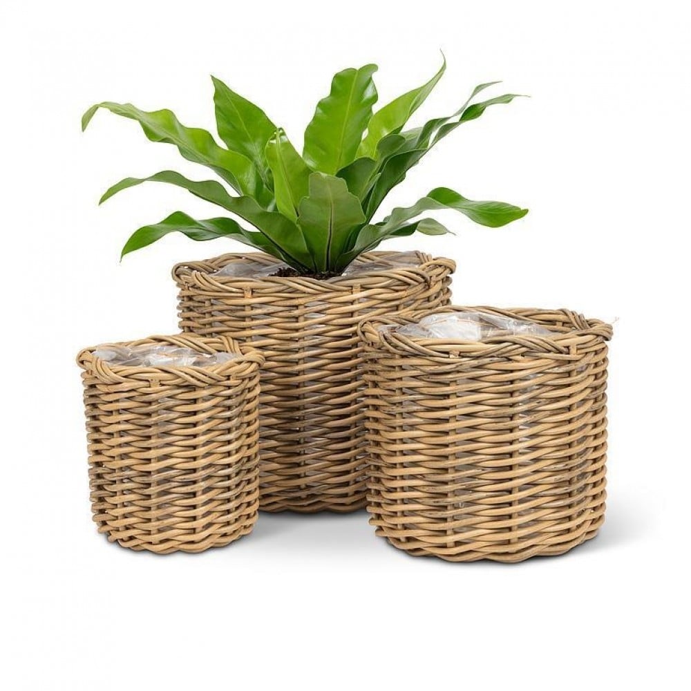 UNBT-00879 Willow Look Round Baskets - Brown - Set of 3
