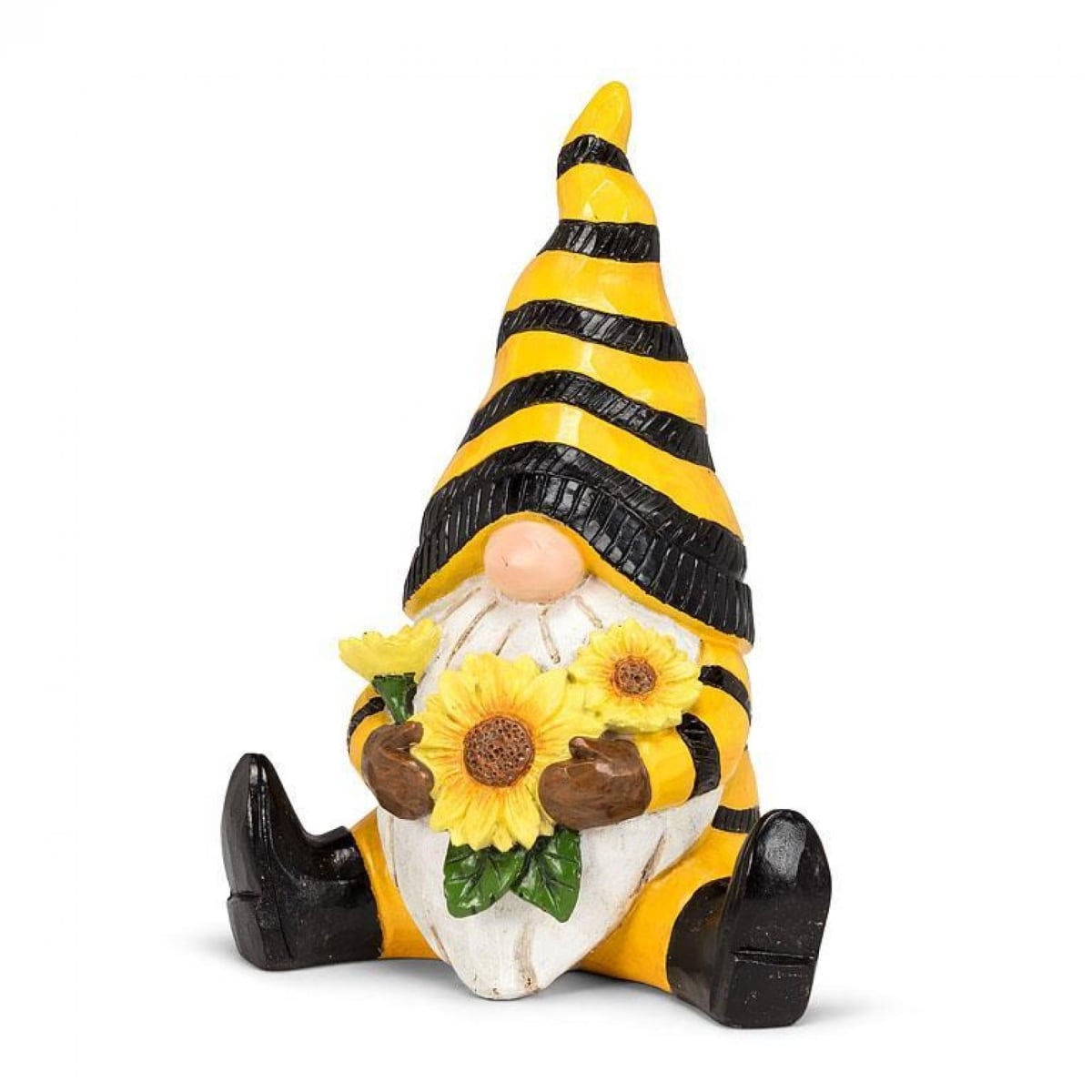 UNBT-00950 Sitting Bee Gnome Figurine - Yellow, Black & White