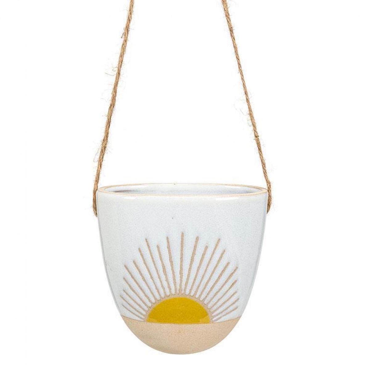 UNBT-01026 Sun Rays Hanging Planter - White & Yellow