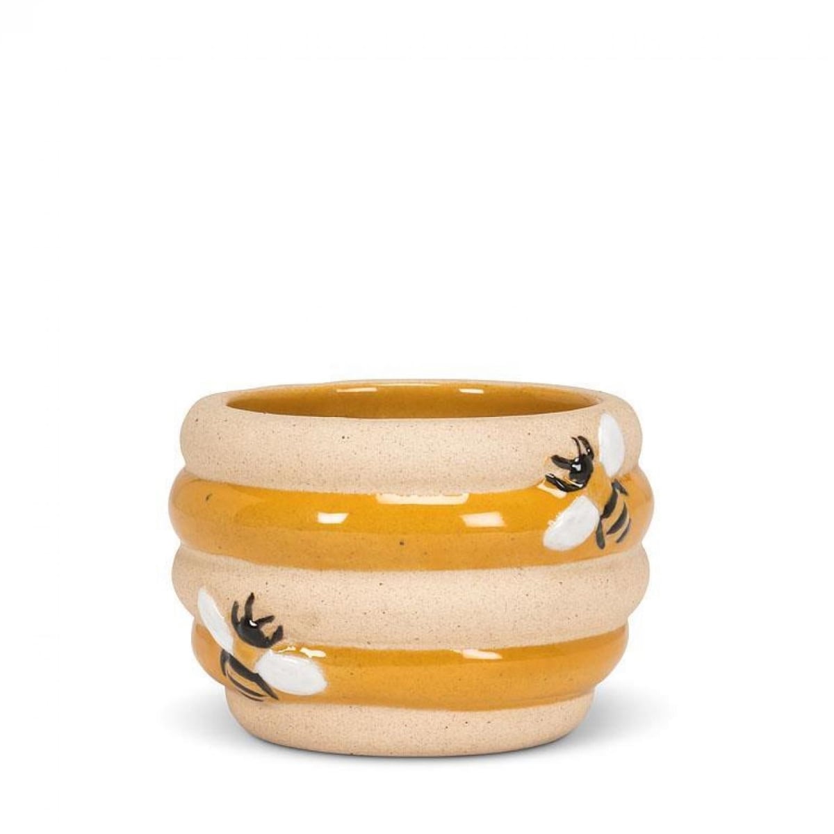 UNBT-00079 Beehive with Bees Striped Planter - Gold & Natural